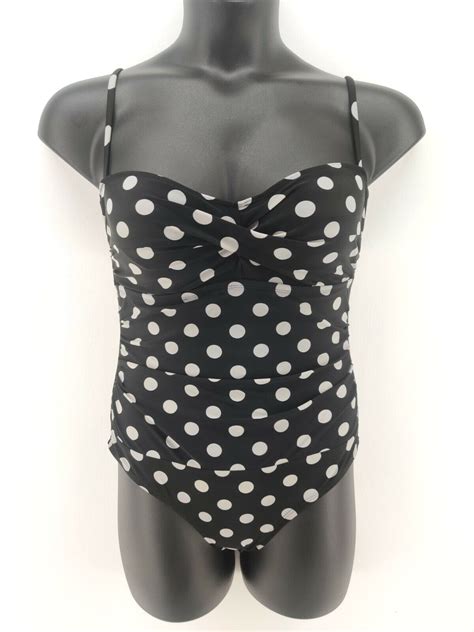 Catalina Black Gray Polka Dot One Piece Swimsuit Size Gem