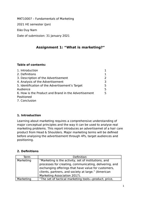 Assignment 1 1st Summary 2020 Mkt10007 Fundamentals Of Marketing