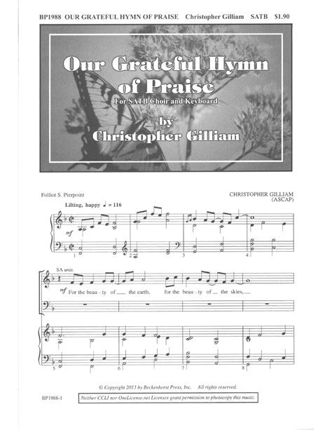 Our Grateful Hymn Of Praise Satb By Chris J W Pepper Sheet Music