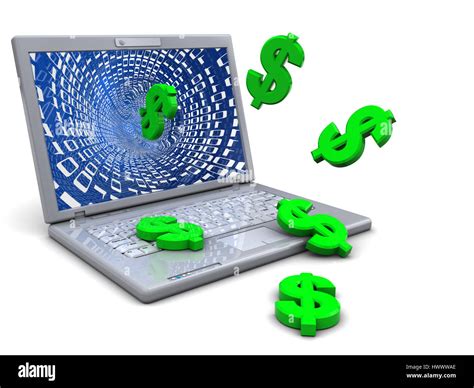 3d illustration of laptop computer and dollar signs, internet business ...