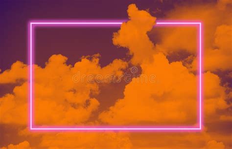 Vibrant Sky Layout And Pink Neon Glowing Frame Vaporwave Retro Pattern