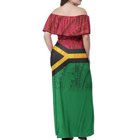 Vanuatu Flag Color With Traditional Patterns Women Off Shoulder Long Dress