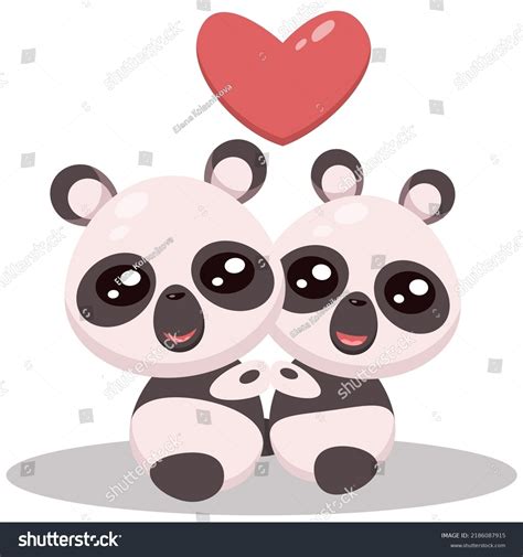 Two Pandas Cuddle Cartoon Illustration Valentines เวกเตอร์สต็อก ปลอด