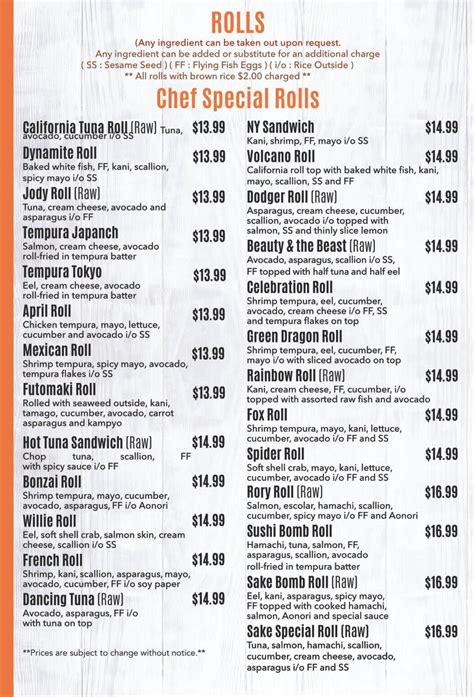 Menu Kata Japanese And Thai Restaurant