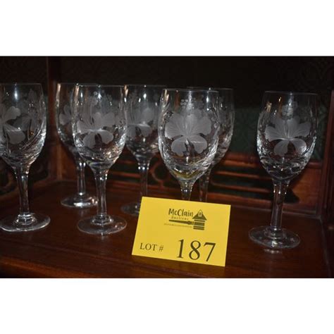 Etched Wine Glasses Signed Royal Brierley 7 Pcs