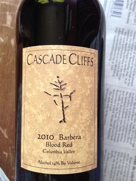 2010 Cascade Cliffs Barbera Blood Red Usa Washington Columbia Valley