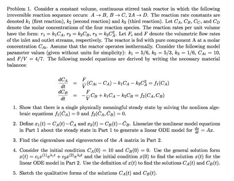 Consider A Constant Volume Continuous Stirred Tank Chegg