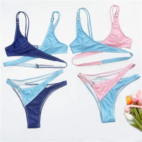 Sino Trend Sexy Asymmetral Bikini Set Women Patchwork Swimwear