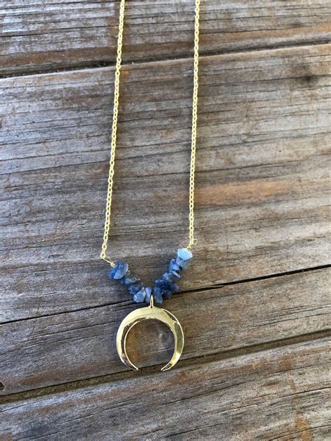 Gold Sapphire Moon Necklace Sapphire Necklace Moon Necklace Etsy