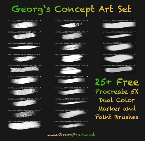 Georg S FREE CONCEPT ART Design Brush Set 25 Dual Color Brushes For