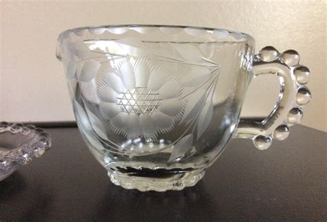 Imperial Glass Candlewick Cornflower Etch By Wj Hughes Sugar And Creamer Scalloped Foot With