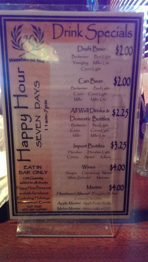 Menu at Hazelwood Inn restaurant, Baltimore