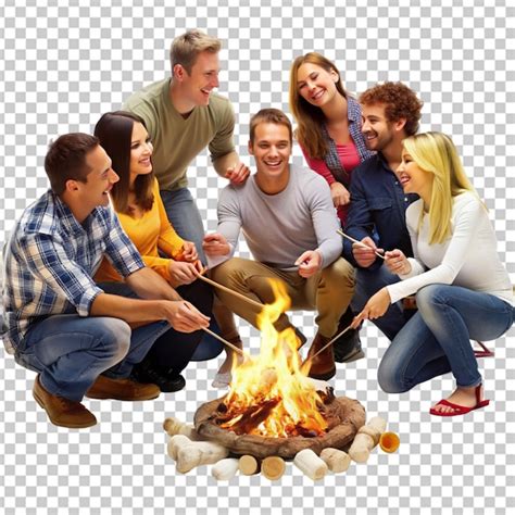 Premium Psd A Group Of People Sit Around A Campfire With A Fire In