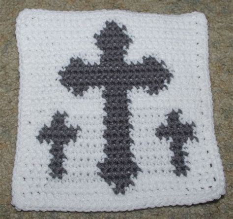 Crochet Row Count Three Crosses Afghan Square FREE CROCHET PATTERN