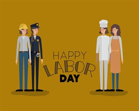 Premium Vector Happy Labor Day Card With Women Workers