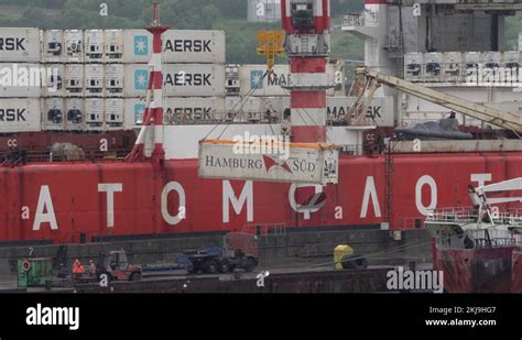 Crane Unloads Russian Container Ship Sevmorput Nuclear Powered