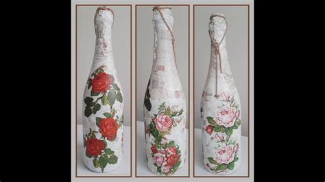 Botella Rom Ntica Con Decoupage Youtube