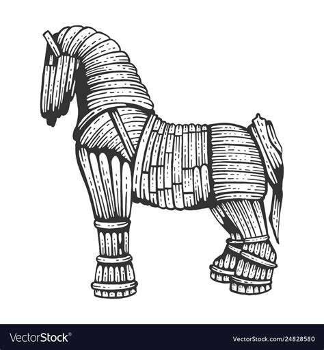 Trojan horse sketch engraving Royalty Free Vector Image