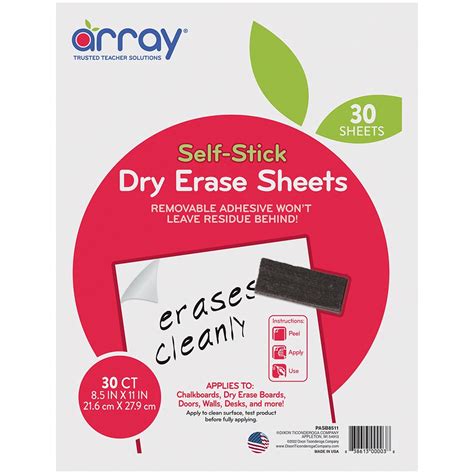 Array Dry Erase Sheets, Self-Adhesive, White, 8-1/2" x 11", 30 Sheets ...