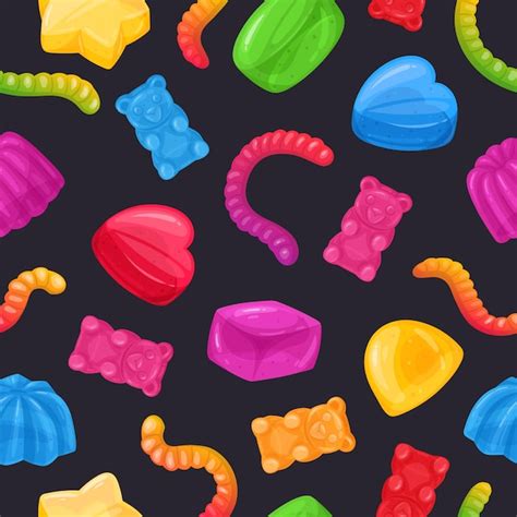 Premium Vector Gummy Jelly Seamless Pattern Cartoon Chewy Jelly Candies Gummy Bear And Worms