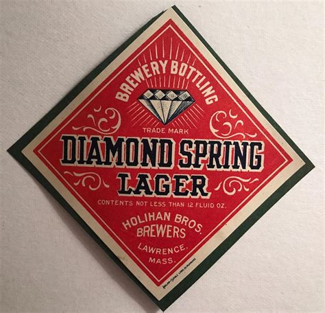 Antique Beer Bottle Label Diamond Spring Lager Holihan Bros Brewers Lawrence MA | #1852383077