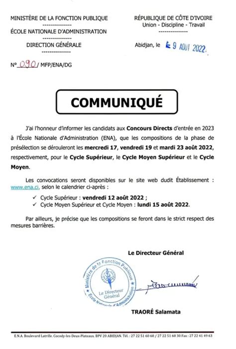 Retrait Des Convocations Du Concours Ena En C Te D Ivoire