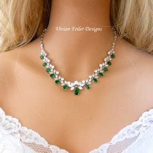 Rose Gold Emerald Green Bridal Jewelry Set Wedding Necklace And