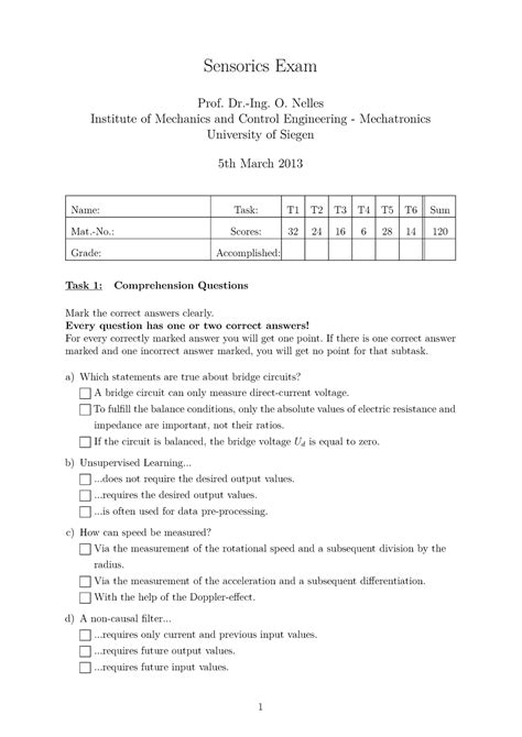 Exam 5 March Winter 2013 Questions And Answers Sensorics Exam Prof