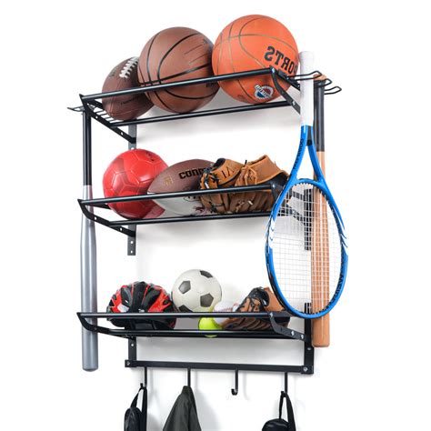 Sports Equipment Storage Rack with 4 Hooks (3 Separate Shelf) – ikkle Home