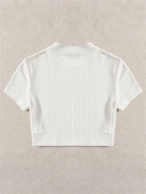 SHEIN EZwear Waffle Knit Solid Crop Tee SHEIN USA