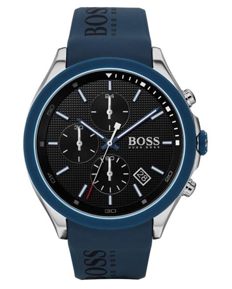 Boss By Hugo Boss Stainless Steel Chronograph Watch With Blue Logo Strap For Men Save 40 Lyst