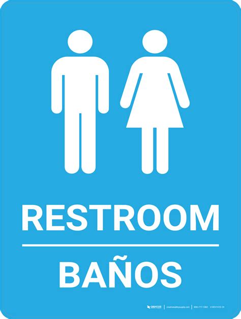 Restroom Bilingual Spanish Blue with Icon - Wall Sign