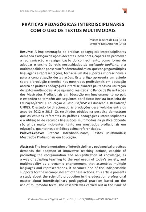 Pdf Pr Ticas Pedag Gicas Interdisciplinares O Uso De Textos