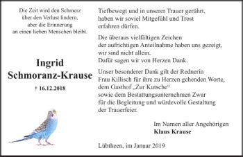 Traueranzeigen Von Ingrid Schmoranz Krause Trauer Nordkurier