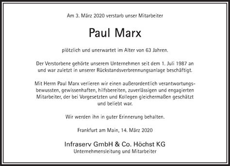 Traueranzeigen Von Paul Marx Rz Trauer De