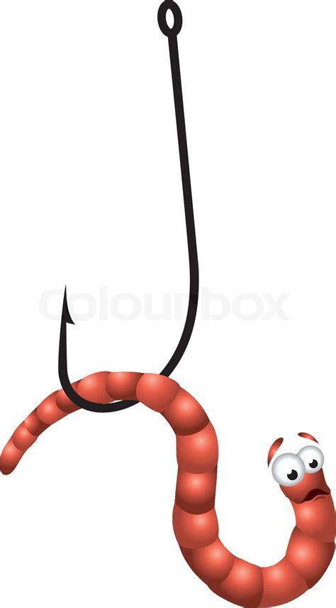 Vector Illustration Of Scared Worm On Hook Stock Vector Colourbox