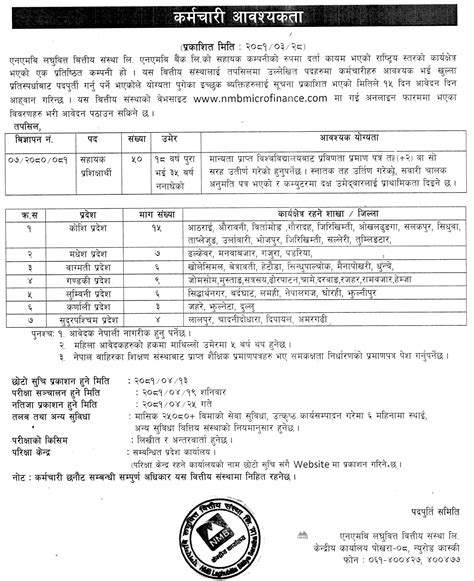 Nmb Laghubitta Bittiya Sanstha Limited Vacancy For Assistant Trainee