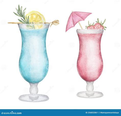 Watercolor Hand Drawn Cocktail Illustration Set Beverages Clipart For Menu Card Postcard