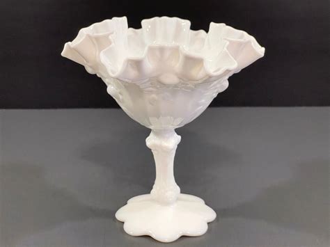 Fenton Milk Glass Cabbage Rose Compote Etsy