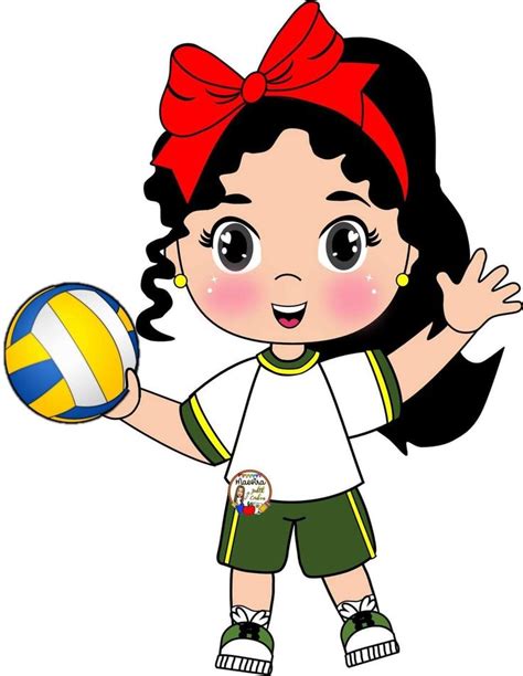 A Cartoon Girl Holding A Volleyball Ball