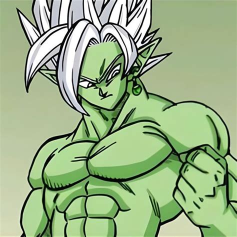 An Animated Image Of The Green Gohan From Dragon Ball Zokue With White