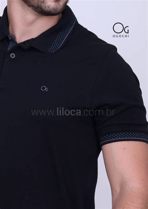 Camisa Polo Ogochi Casual Slim Preto C Detalhes