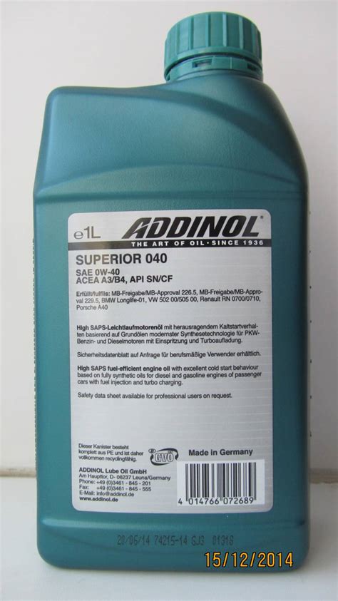 Addinol Superior 040 SAE 0w-40 - 0w-40 - Ölanalysen und Ölanalytik für ...