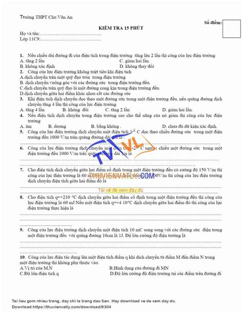 [doc] CÂu HỎi ĐÚng Sai ChƯƠng I VẬt LÍ 11 Thư Viện Vật Lý