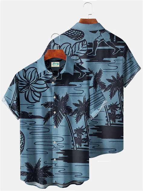 Royaura Beach Vacation Men S Blue Hawaiian Shirt Coconut Tree Stretch