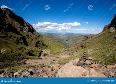 Road In Green Valley Between Two Mountains Stock Photo Image Of