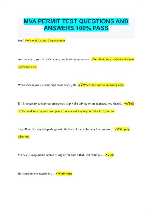 MVA PERMIT TEST QUESTIONS AND ANSWERS 100% PASS - MVA PERMIT - Stuvia US