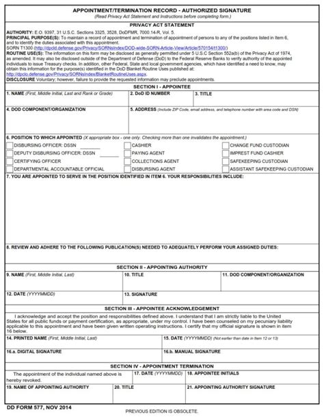 Dd Form Appointment Termination Record Authorized Signature