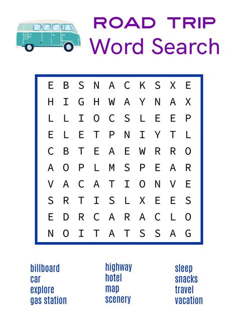 Road Trip Word Search