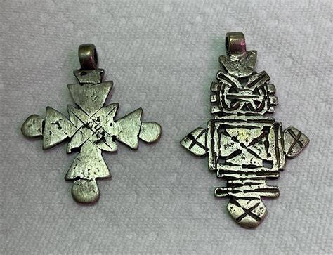 Ethiopian Coptic Crosses Silver Tone Brass Pendants Gem